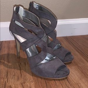 Gray suede heels